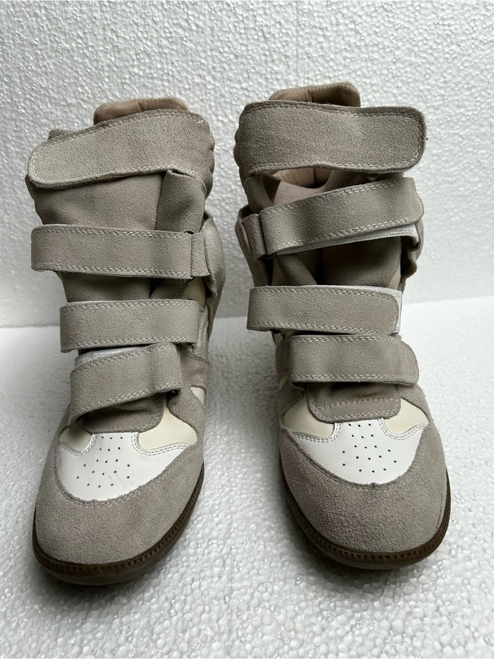 Isabel Marant Beige and Cream Suede Wedge Sneaker Boots 42. 10.5 US